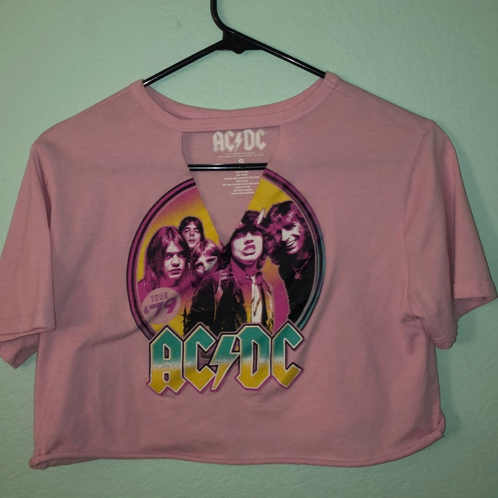 Pink Cropped AC/DC Top